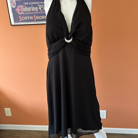 DJ-JAZ black silky halter style cocktail dress - Picture 2 of 10